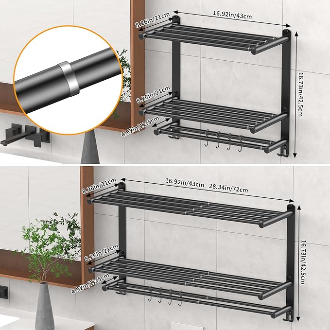 Adjustable 16.9–28" Matte Black Towel Rack - Image 4
