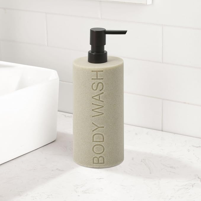 Resin Tan Sandstone Body Wash Engraved Bottle Refillable Pump Dispenser - Image 3