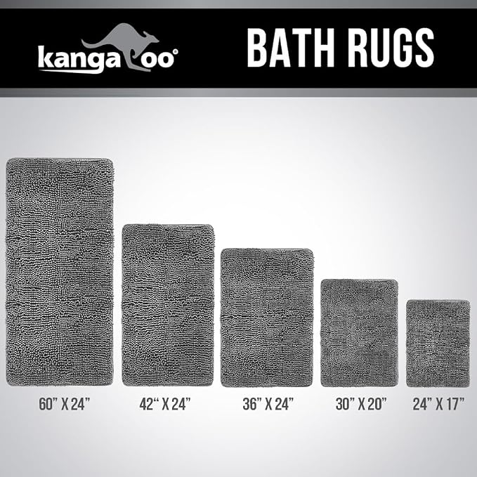 KANGAROO Bathroom Rugs, Chenille Soft Absorbent Bath Rug, Shaggy Shower Mat - Image 9