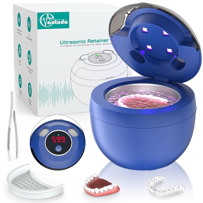 45kHz Ultrasonic Retainer Cleaner Machine, 200ML Denture Cleaner, 4 Modes by AotudaUltrasonicCleaner