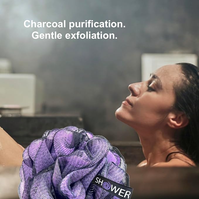 SHOWER BOUQUET Loofah-Charcoal Back-Scrubber & Bath-Sponge Color-Set // 1 - Image 3