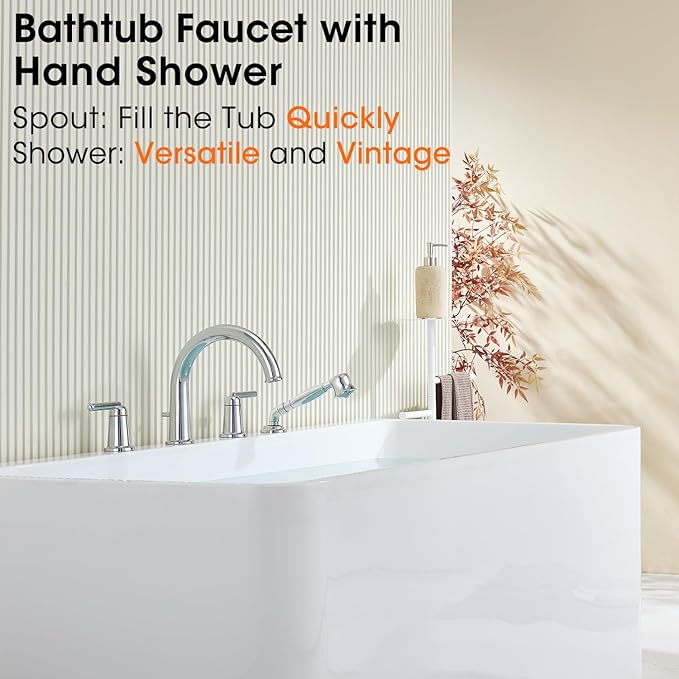 Roman Tub Faucet with Sprayer, Bath Tub Faucet Set with Valve Brass 4 Hole 2 - Image 2