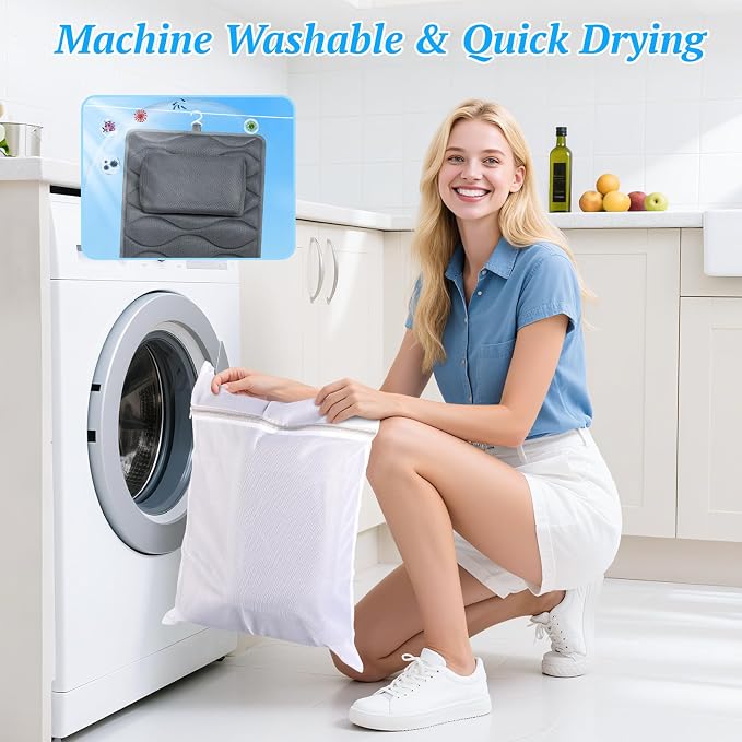 Bath Pillow for Tub with Laundry Bag & 17 Non-Slip Suction Cups, Extra Thick - Image 6