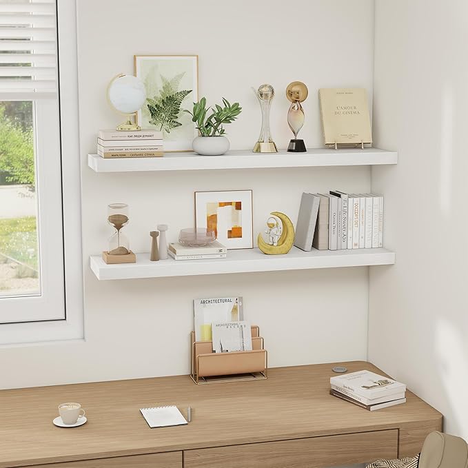 White Floating Shelves Wall Shelf 40 Inch, 8 Inch Deep Floating Shelf - Image 2