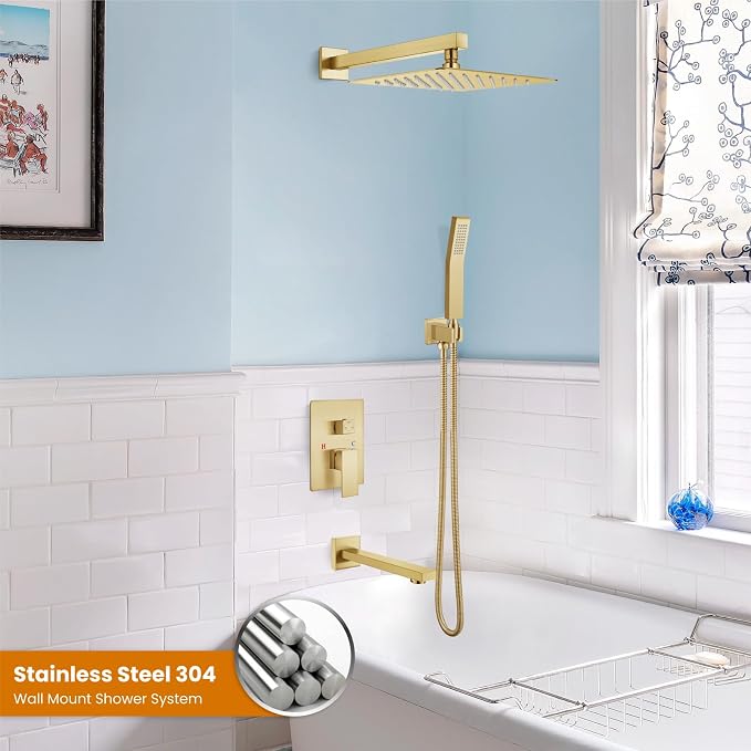gotonovo Shower System with Tub Spout Wall Mounted Rain Shower Head and Handle - Image 2