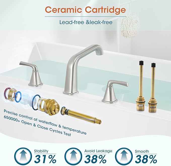 Bathtub Faucet Set 3 Hole, Chrome Roman Bathtub Faucet, High Flow Deck Mount - Image 4