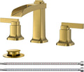 FORIOUS Brass Waterfall Brushed Gold Bathroom Faucets 3 Hole, Modern Widespread by FORIOUS