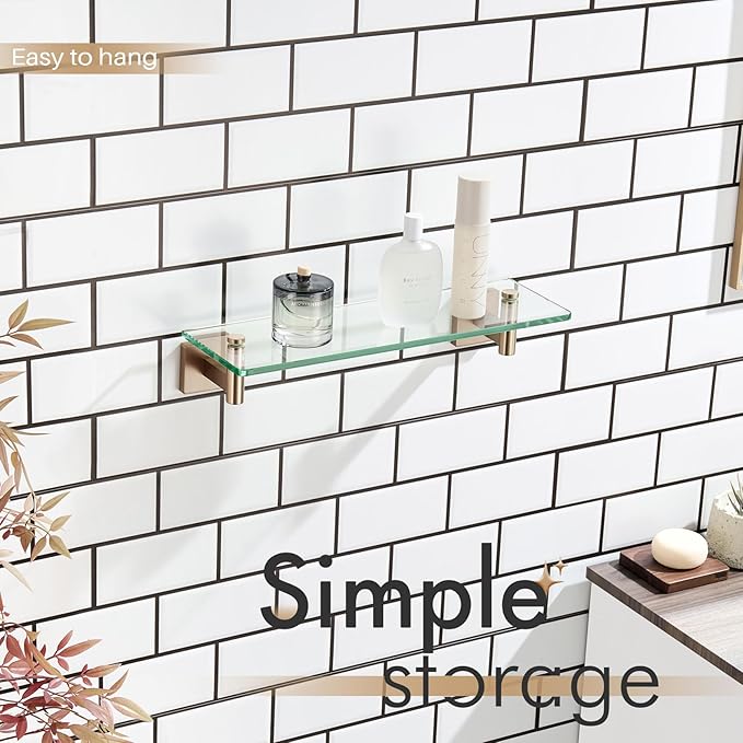 KOKOSIRI Wall Shelves Bathroom Hardware Glass Floating Shelf Small Hanging Rack - Image 7