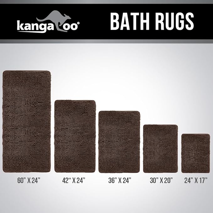 KANGAROO Bathroom Rugs, Chenille Soft Absorbent Bath Rug, Shaggy Shower Mat - Image 9