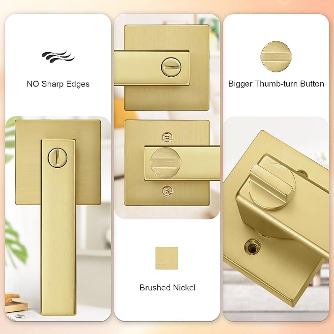 Probrico Heavy Duty Flat Gold Door Handles Square Privacy Interior Door Levers - Image 3