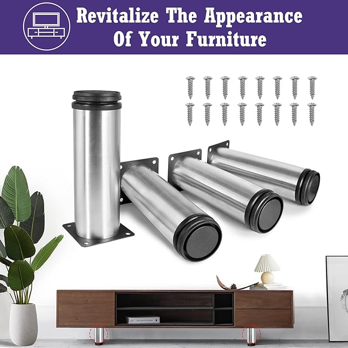 7 Inch Metal Furniture Legs Stainless Steel Adjustable Legs Silver Metal Legs - Image 2