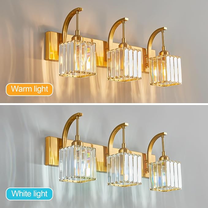 Crystal Vanity Lights 3-Light Gold Bathroom Vanity Lights Modern Crystal - Image 2