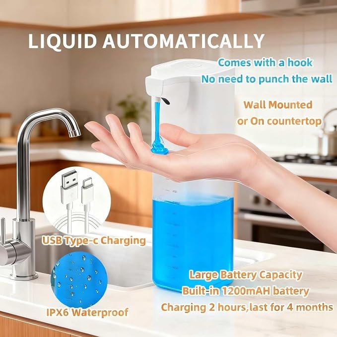 Automatic Liquid Soap Dispenser, Touchless Soap Dispenser 4-Level Adjustable - Image 2