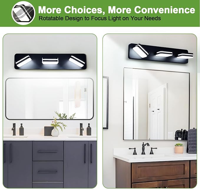 360° Rotate LED Dimmable Bathroom Vanity Light Fixtures, 1300LM Acrylic Matte - Image 7