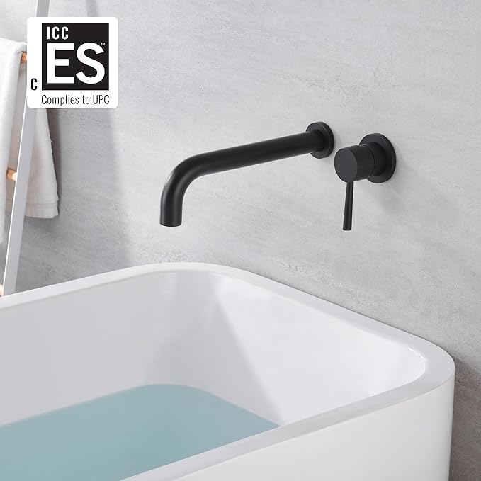 SUMERAIN Matte Black Tub Faucet Wall Mount Bath Tub Filler Extra Long Spout - Image 2