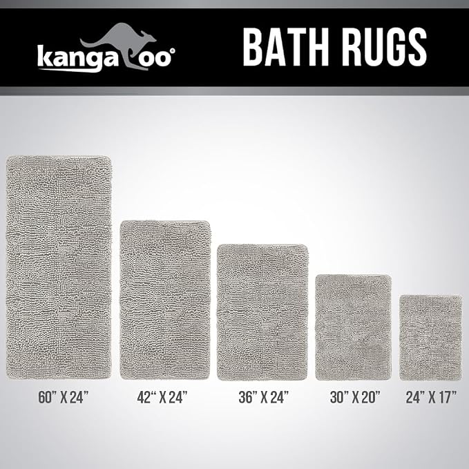 KANGAROO Bathroom Rugs, Chenille Soft Absorbent Bath Rug, Shaggy Shower Mat - Image 9