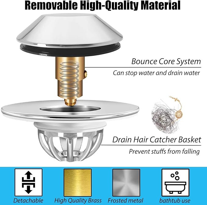 Bathtub Drain Stopper, Pop Up Tub Stopper Bottom - Image 5