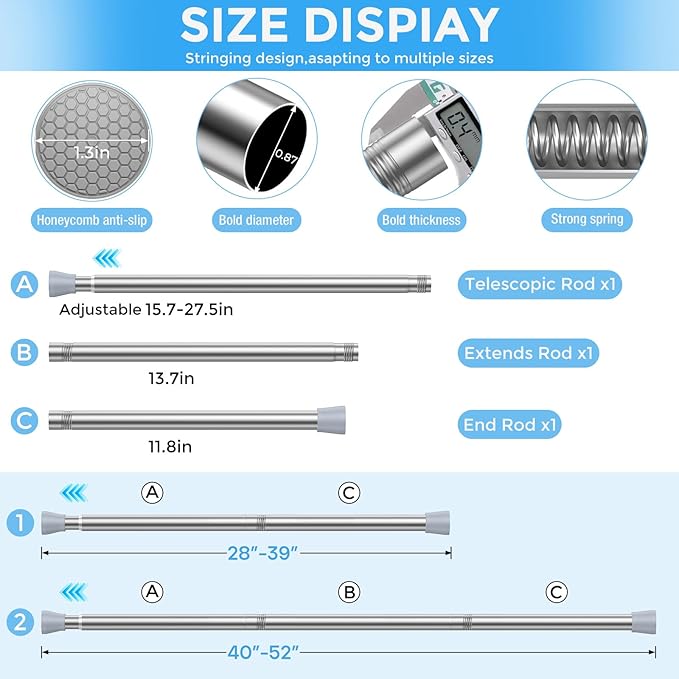 Tension Curtain Rod Silver Tension Rod 2pcs Spring Curtain Rod Non Slip Tension - Image 5