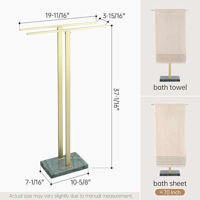 KES Standing Towel Rack with Green Natural Marble Base, Fits Large Bath Towel - Image 5