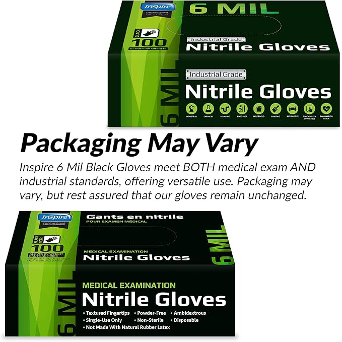 Inspire HEAVY DUTY ORIGINAL Stretch Nitrile Black Gloves Disposable Latex Free - Image 6