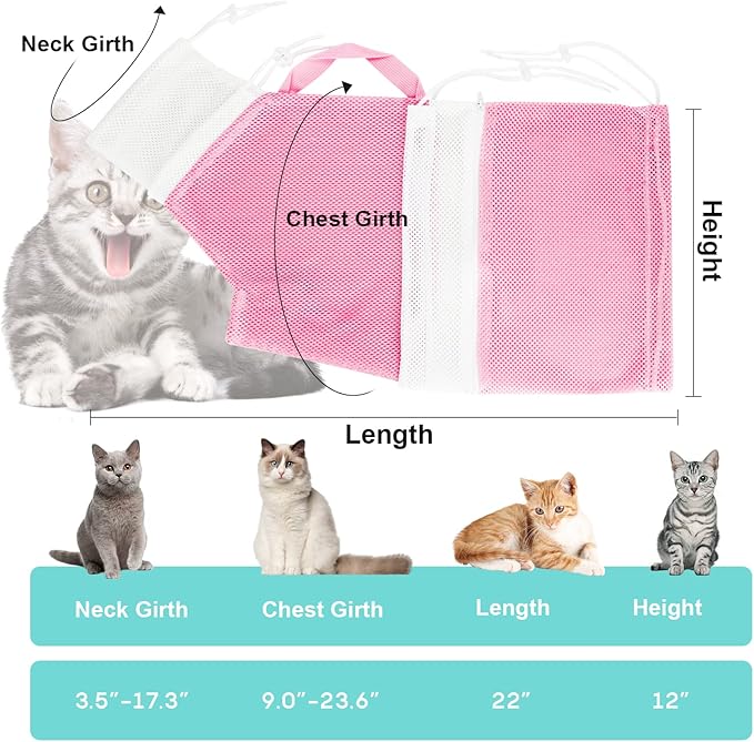Cat Bathing Bag Adjustable Cat Grooming Net Bag Anti-bite & Anti-Scratch Cat - Image 7