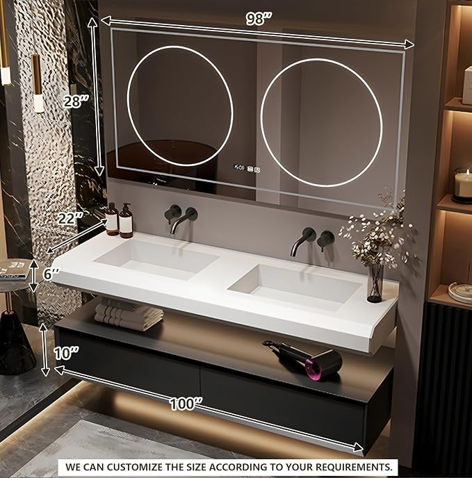 Double Bathroom Vanity with Sink, 100Inch Floating Bathroom Vanities Set - Image 2