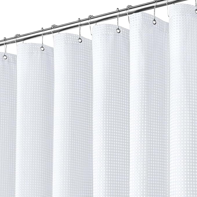 Inhousolu Fabric Shower Curtain Waffle Weave, 230 GSM Heavy Duty, Weighted Hem by INHOUSOLUHOMEDECOR