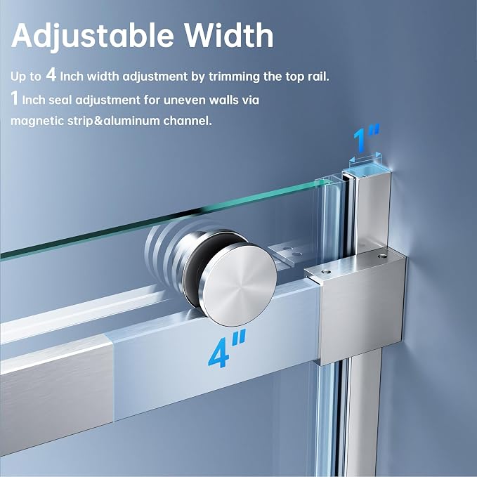 Bathtub Shower Door, 56-60" W x 60" H Frameless Single Sliding Tub Shower Door - Image 3