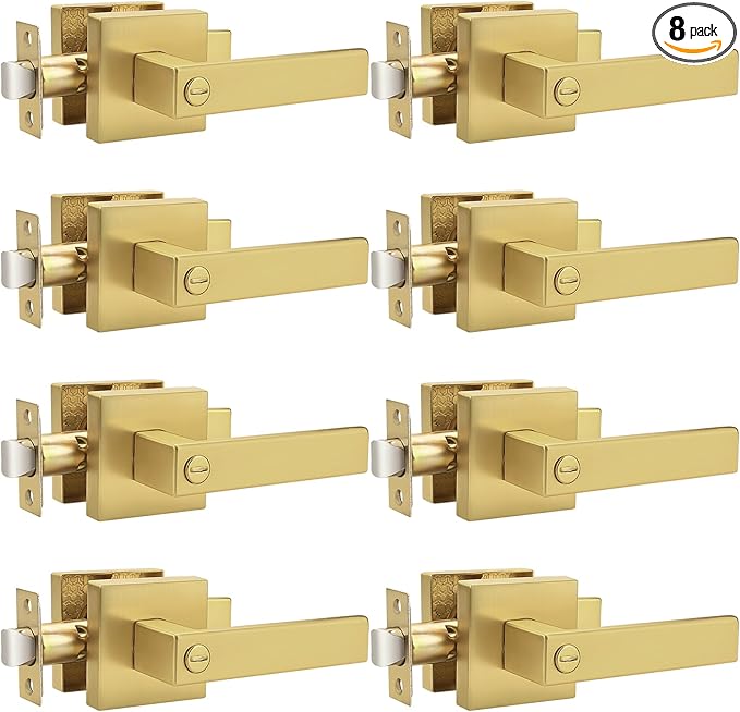Probrico Heavy Duty Flat Gold Door Handles Square Privacy Interior Door Levers by Probrico