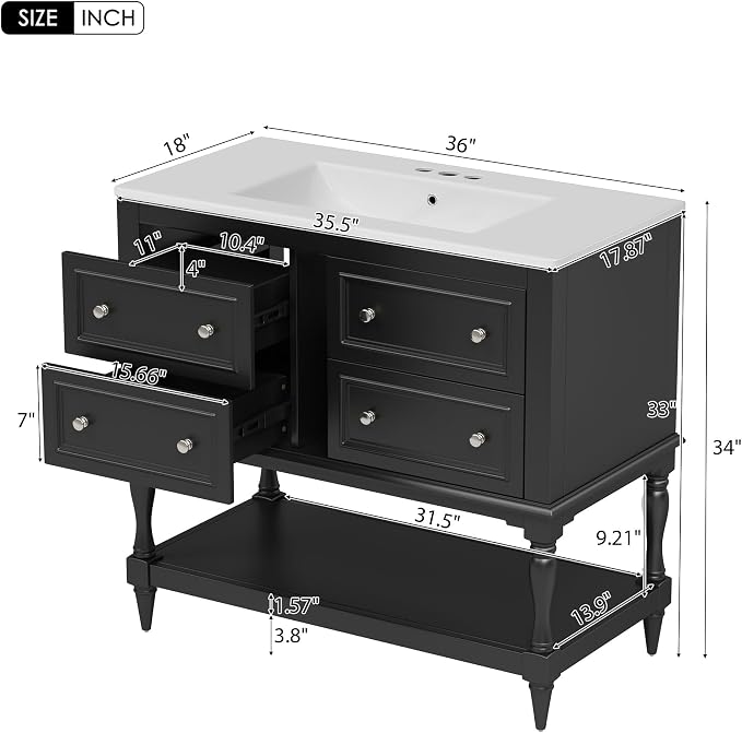 36 Inch Black Bathroom Vanity - Image 2