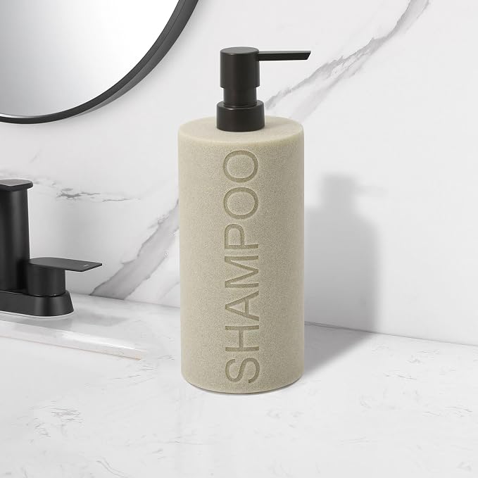 Resin Tan Sandstone Shampoo Engraved Bottle Refillable Pump Dispenser, Durable - Image 5