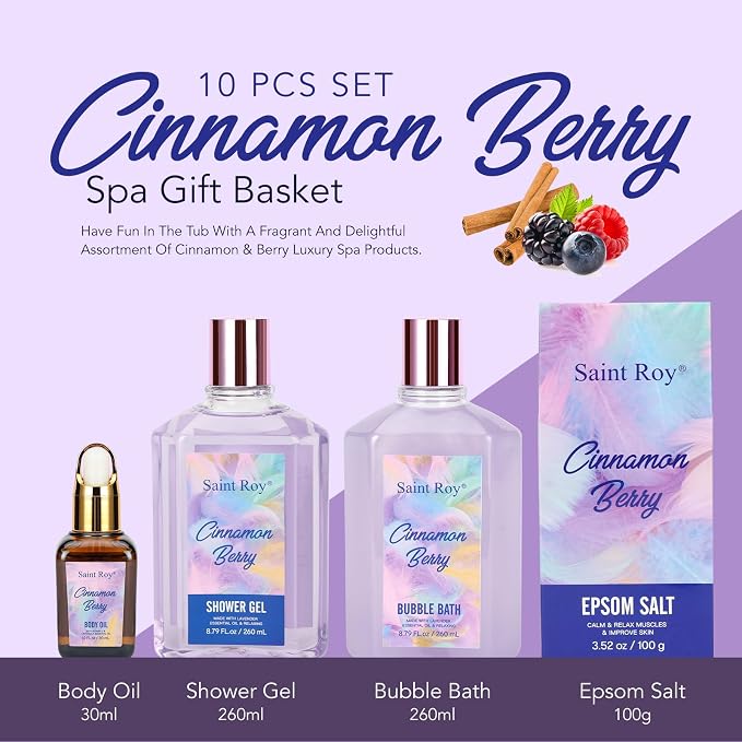 Christmas Spa Gift Set Basket for Women Cinnamon Berry, Gift Baskets, Spa Gifts - Image 5