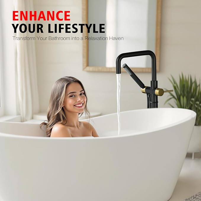 sumerain Free Standing Tub Faucet Floor Mount Tub Filler - Image 3