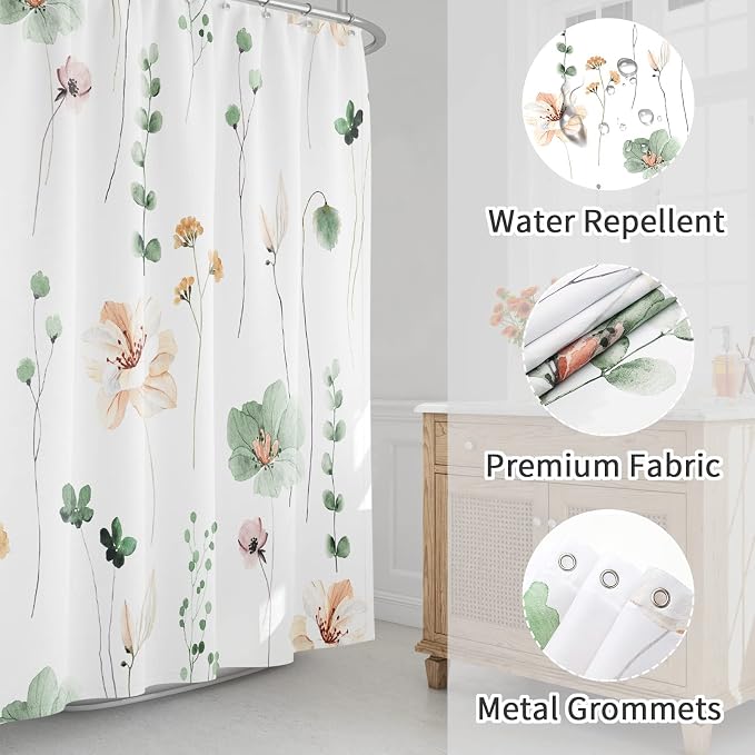Gibelle Small Stall Shower Curtain 36 x 72, Narrow Half Watercolor Floral - Image 3