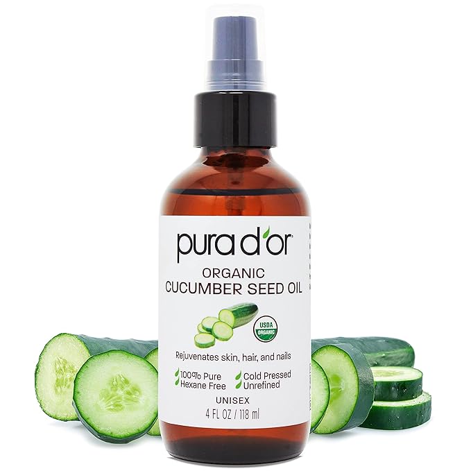 PURA D'OR 4 Oz Organic Cucumber Seed Oil100% Pure USDA Certified Premium Grade by PURADOR