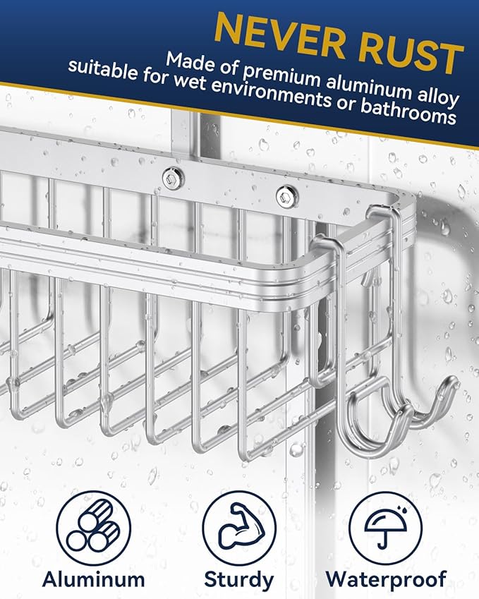 YASONIC Shower Caddy Hanging, Never Rust Shower Organizer Hanging, Aluminum - Image 4