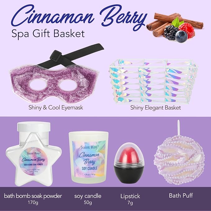 Christmas Spa Gift Set Basket for Women Cinnamon Berry, Gift Baskets, Spa Gifts - Image 3