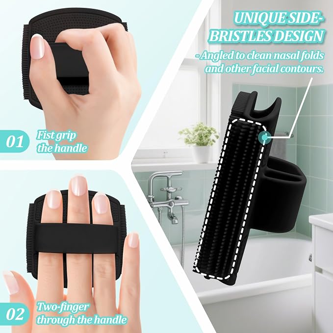 Soft Silicone Bath Glove & Face Scrubber Set 2PCS, 360° Anti-Slip & Hand-fit - Image 3