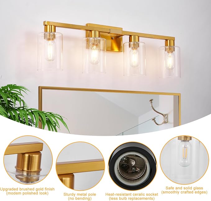 Brushed Gold Bathroom Light fixtures, Living Room Bedroom Hallway, Bathroom - Image 5