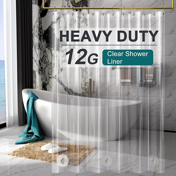 AmazerBath Heavy Duty Shower Curtain Liner 12 Gauge, 72 x 84 Inches Clear by AmazerBath