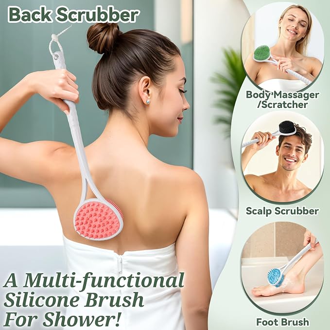 Silicone Back Body Face Scrubbers Set 4PCS, 15.35’’ Back Scrubber Soft Body - Image 7