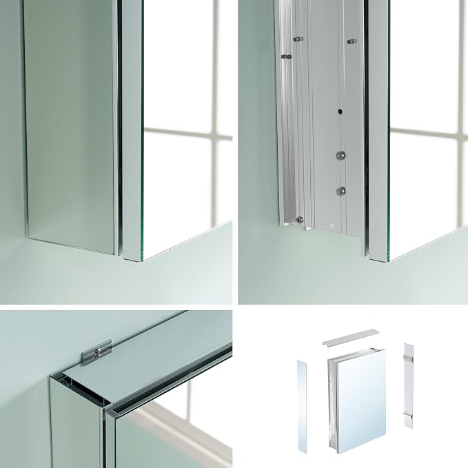 WELLFOR 16" x 30" Bathroom Medicine Cabinet, Anodized Chrome Aluminum Frame - Image 13