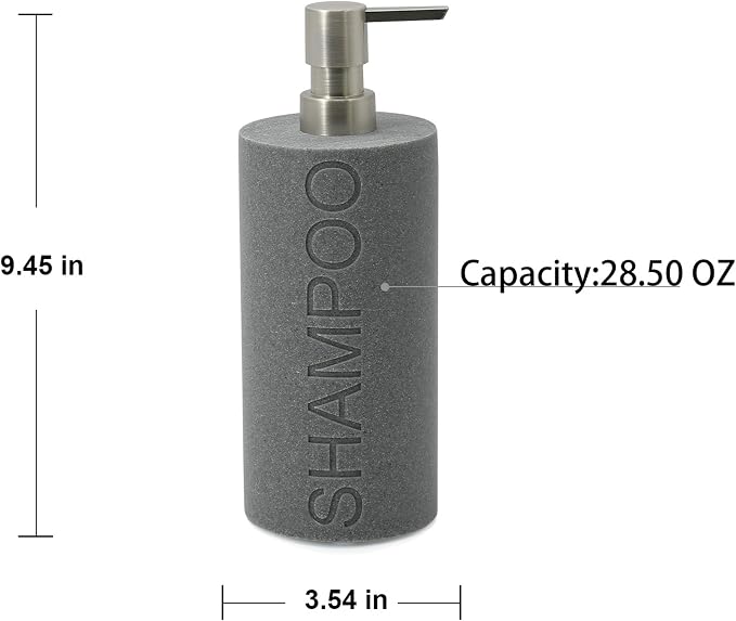 Resin Neutral Gray Sandstone Shampoo Engraved Bottle Refillable Pump Dispenser - Image 2