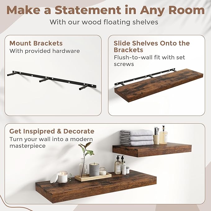 48 Inch Long Floating Shelves for Wall 2 Pack, Easy Install Engineered Wood - Image 5