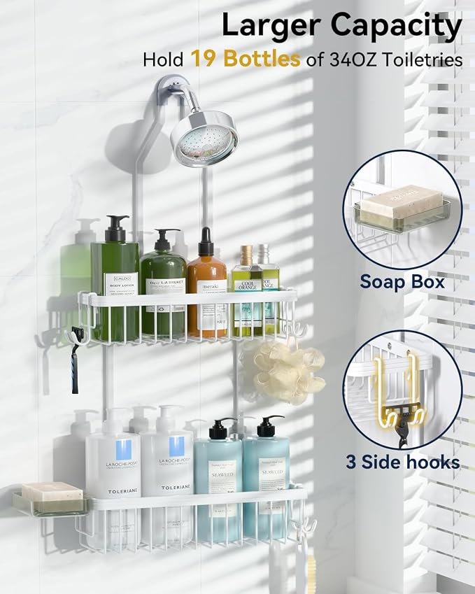 YASONIC Shower Caddy Hanging, Never Rust Shower Organizer Hanging, Aluminum - Image 3