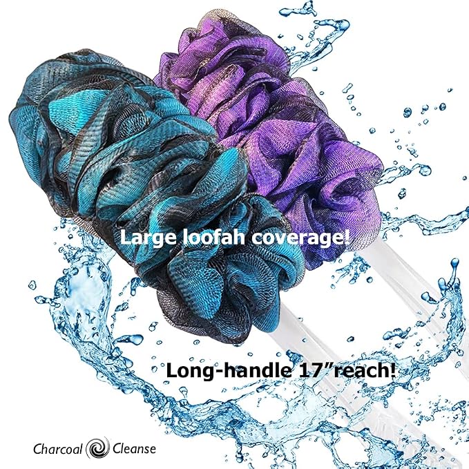 SHOWER BOUQUET Loofah-Charcoal Back-Scrubber Color-2-Pack // - Image 5