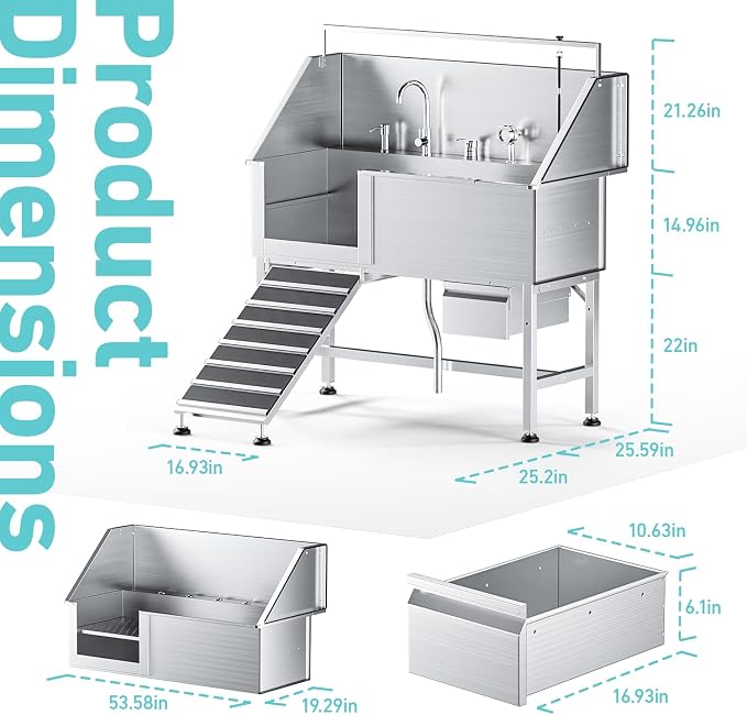 Professional 56" Dog Washing Station, 304 Stainless Steel Dog Bathing Station - Image 7