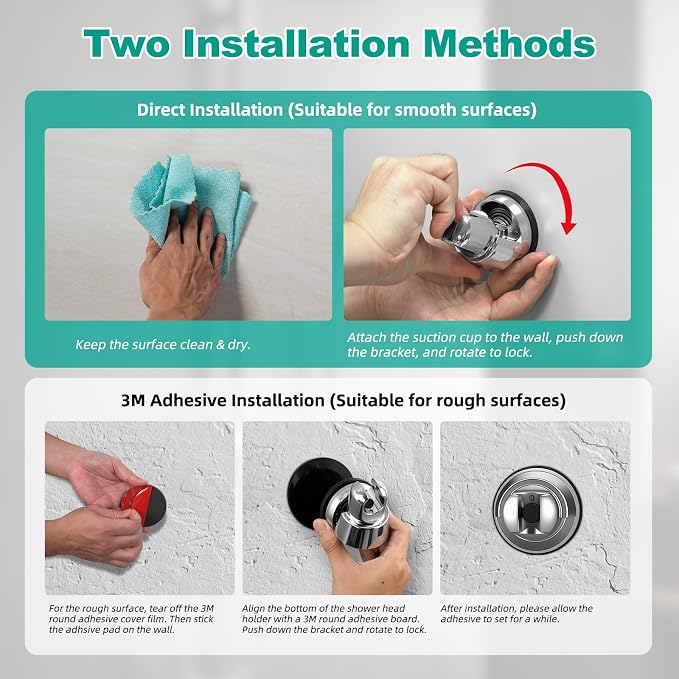 Hibbent 2 Pack Vacuum Suction Cup Shower Head Mount, Removable Shower Head - Image 7