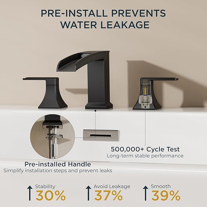 FORIOUS Waterfall Black Bathtub Faucet Set 3 Hole, 2 Handle Deck Mount Roman - Image 6