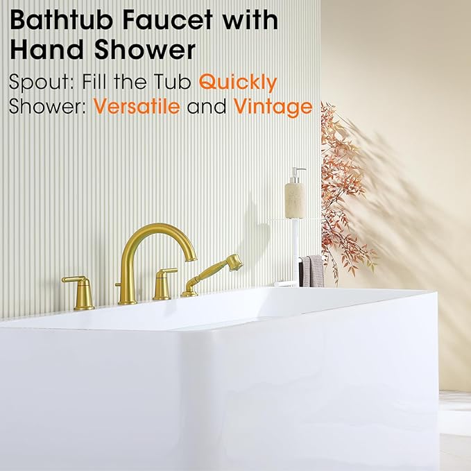 Roman Tub Faucet with Sprayer, Classic Bath Tub Faucet Set with Valve Brass 4 - Image 2